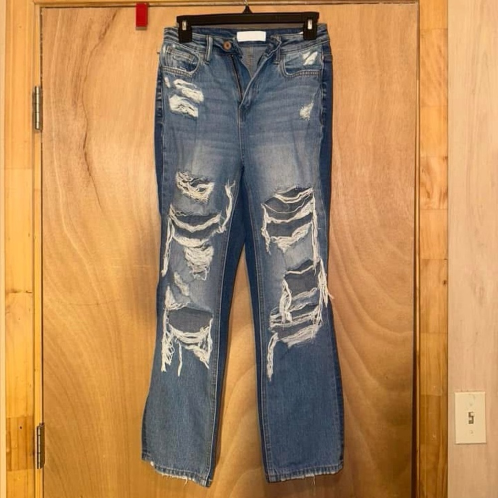 VERVET BY FLYING MONKEY Blue Boyfriend Jeans Distressed